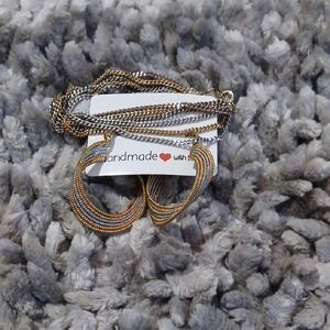 Gold and Silver Hoop Earrings And Bracelet Set